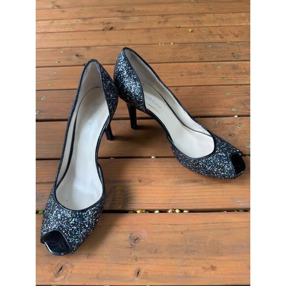 Kelly & Katie Black Glitter Peep-toe heels Women's Size 9 - Picture 4 of 5